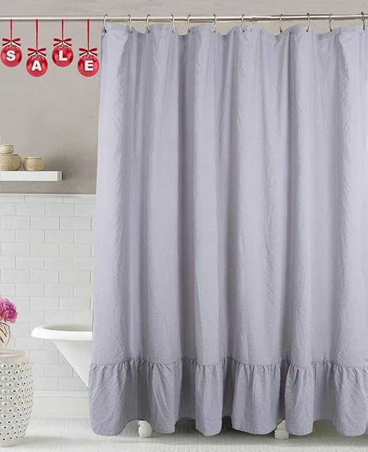 Amazon Com Aniello Gray Ruffle Shower Curtain Soft Microfiber