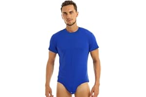 inlzdz Men's Turn-Down Collar Short Sleeve Button Crotch Shirt Leotard One Piece Bodysuit Jumpsuit Unitard