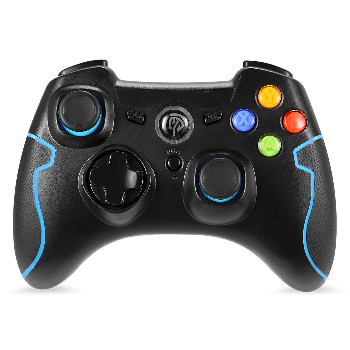 EasySMX Wireless 2.4G Game Controller with Vibration Fire Button range up to 10m Support PC (Windows XP/7/8/8.1/10), PS3, Android, Vista, TV Box Portable Gaming Joystick Handle (Black and Blue)