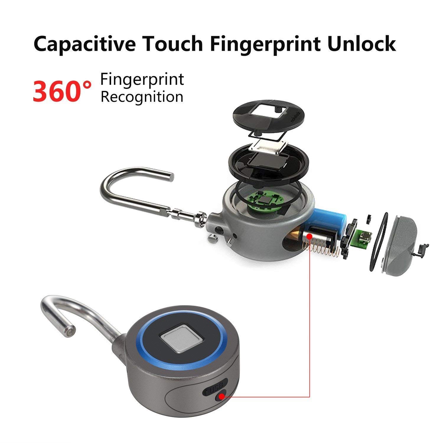 Fingerprint Padlock, Bluetooth Connection Metal Waterproof, Suitable For House Door, Backpack, Suitcase, Bike, Gym, Office, App Is Suitable For Android/Ios