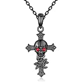 qielizhu Gothic Cross Necklace 925 Sterling Silver Black Cross Skull Necklace Gothic Jewelry Gifts for Women Men