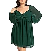SCOMCHIC Women's Plus Size Puff Long Sleeve Dresses Sweetheart Neckline A Line Short Wedding Guest Cocktail Dress