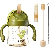 Joypony Baby Sippy Cups 6-12 Months, Spill Proof Weighted Straw Cup with Handle for Toddlers 1-3, 2 Silicone Straws, PPSU, BPA Free, 6 oz (Green)