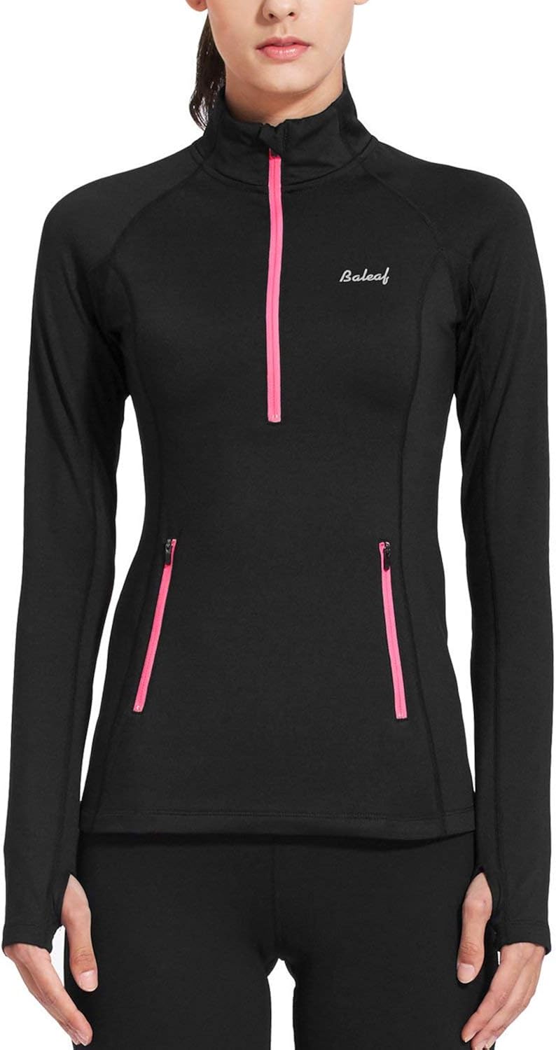 BALEAF Women's Thermal Fleece Half Zip Thumbholes Long Sleeve Running Pullover: Clothing