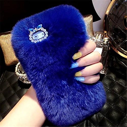 Alcatel OneTouch IDOL 3 (5.5") Case, Goforth2017 3D Handmade Bling Crystal Winter Soft Warm Fluffy Plush Luxury Rabbit Fur Case Cover for Alcatel OneTouch IDOL 3 (5.5") (Royal Blue)