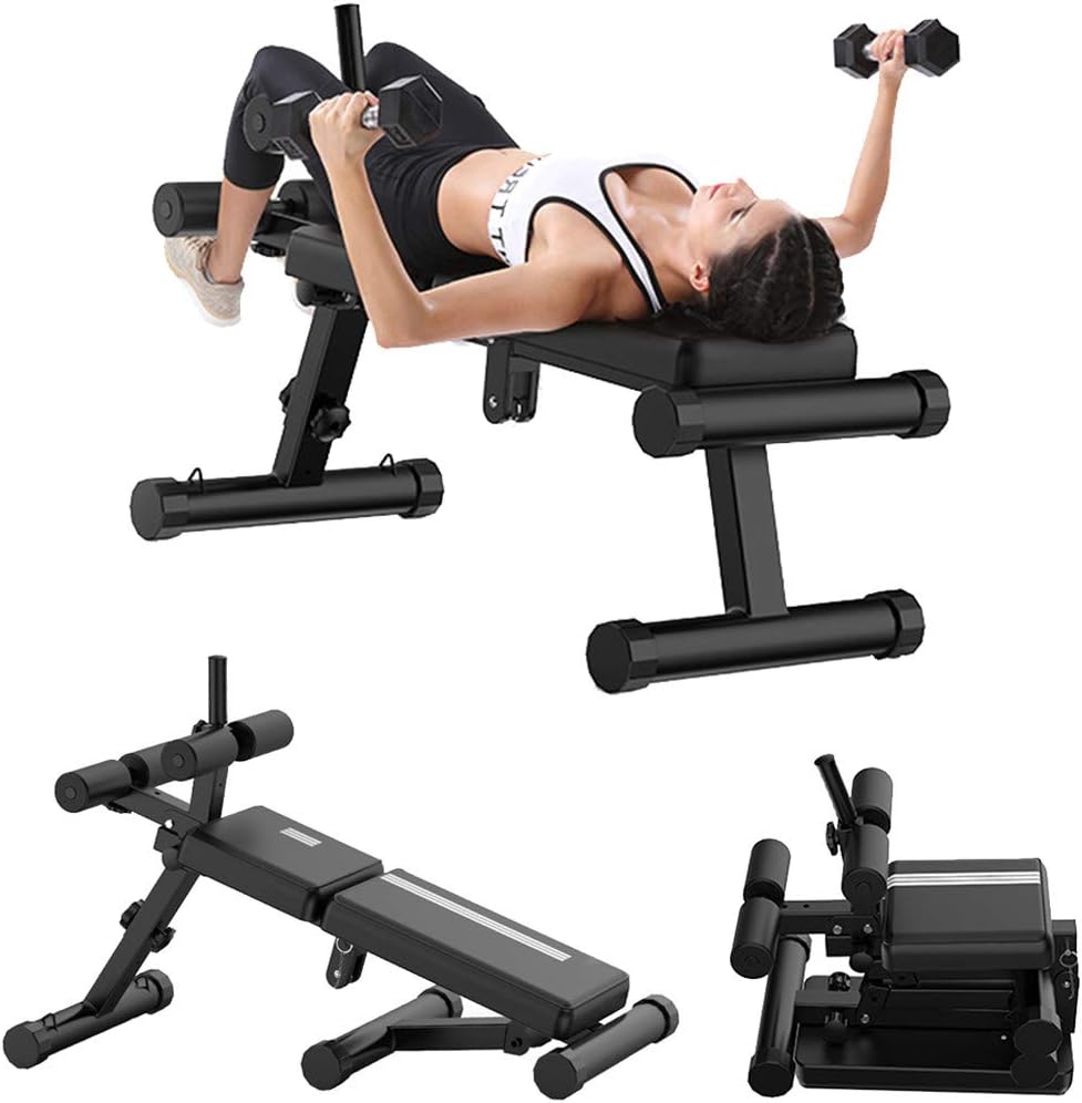 Slant Board Dumbbell Workout Bench, Foldable Sit Up Bench Abdominal Trainer Fittness Exercise Equipment Rocket Chair with Adjustable Height Settings (Black)
