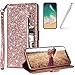 Spritech iPhone XR Case,iPhone XR Wallet Case,Bookstyle Bling PU Leather Flip Folio Magnetic Purse Pockets Card Slots Wrist Strap with Screen Protector and Stylus for Apple iPhone XR 6.1-Inch