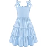 Arshiner Girls Summer Dress Tween Boho Casual Bowknot Strap Sleeveless Swing Flowy Ruffle Tiered Sundresses with Pockets