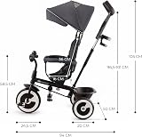 Kinderkraft ASTON Tricycle Baby Push Trike 9m-5y Gray with Parent Handle view 8