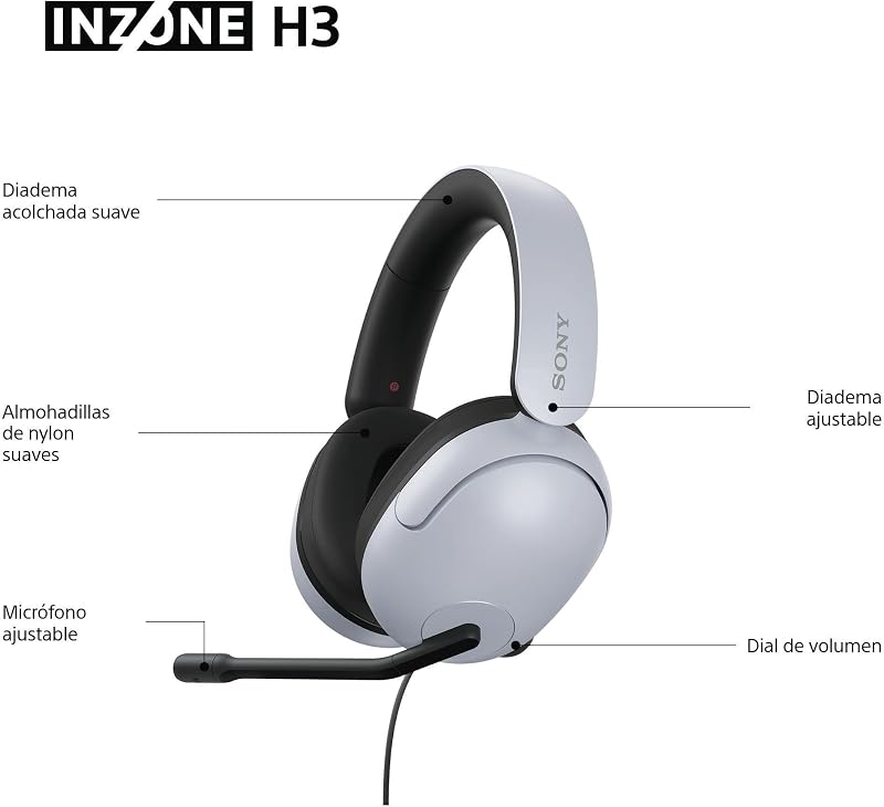 INZONE H3 - Auriculares para gaming, sonido espacial 360 para gaming, micrófono boom, para PC/PlayStation5, color blanco