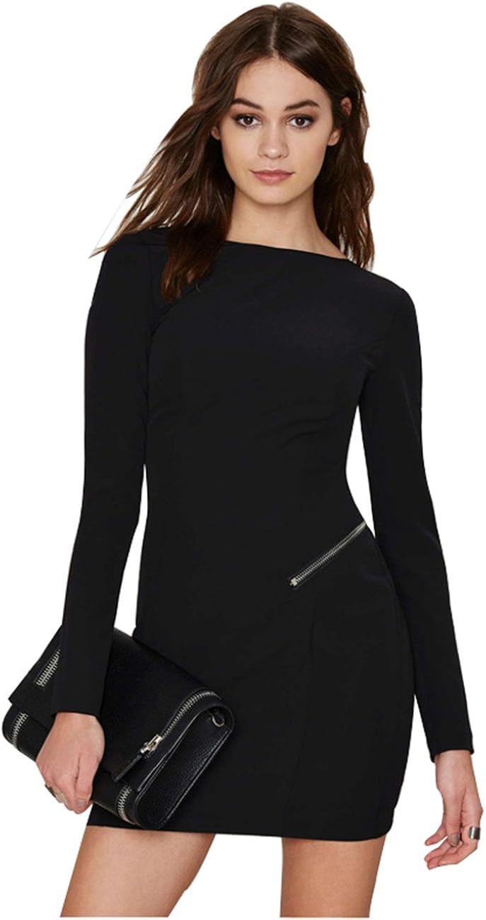 Sexy Asymmetric Exposed Zipper Zip Back Mini Bodycon Dress Little Black