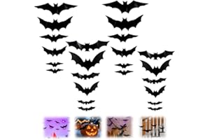 KEAOZA Halloween Bats Wall Decor, 3D Bat Light Up Stickers, LED Bats Halloween Decorations Indoor Outdoor Ghost Shape Decoration for Tree Porch Yard Lawn Wall Window Home Party Supplies (A 24PCS)