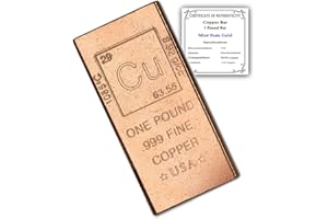 1 Pound Copper Bar Bullion Paperweight with Element Design (1 lb) with Certificate of Authenticity