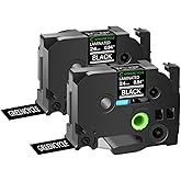 GREENCYCLE Compatible for Ptouch Label Maker Tape TZe355 TZ-355 AZE-355 24mm 0.94 Inch 1" White on Black Laminated AZE Label Tape for PT2730 PT9600 D600VP D800W H500LI P700 P710BT P750W, 2 Pack
