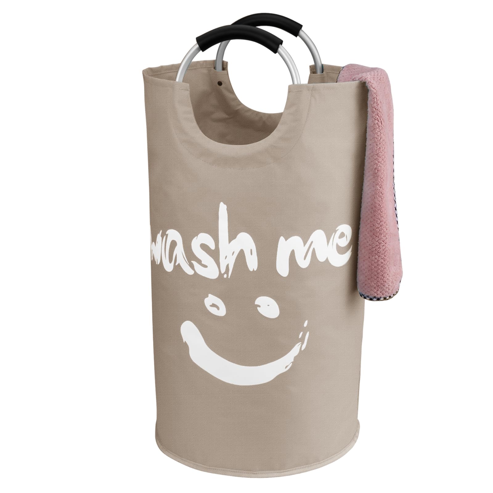 IHOMAGIC 95L Large Collapsible Fabric Laundry Hamper, Laundry Basket Cloth Basket Bin with Alloy Carry Handles, Clothes Hamper Home Organizer, Toys Basket 39x39x79cm (Khaki)