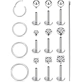 Xnsjeyy 18G 16G Internal Thread Flat Back Earrings Nose Studs 316L Surgical Steel Tragus Forward Helix Conch Cartilage Lobe Earrings Stud Medusa Labret Lip Ring Piercing Jewelry Hoops For Women Men