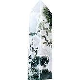 mookaitedecor Natural Moss Agate Crystal Wand for Healing, Hexagonal Crystal Points 6 Faceted Tower for Home Decor, 3.1-4.1 Inch