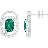 Certified 2 Carat Lab Grown Emerald Designer Earrings in Silver, Aaaa Quality, Emerald Big Stud Earrings (Ideal For Gift)