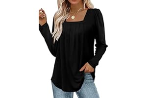 Naivikid Long Sleeve Tunic Tops for Women Fall Square Neck Sweatshirts Puff Sleeve Shirts S-XXXL