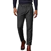 Mens Tweed Herringbone Dress Pants Vintage Casual Business Pants for Party Black Grey