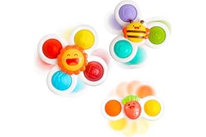 NAODONGLI 3PCS Suction Cup Toy for Baby 12-18 Months Spinning Sensory High Chair Toys Car Window Airplane Travel Toys First Birthday Easter Gift for Toddlers 1 2 3 Year Old Boys Girls