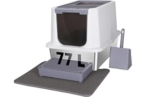 RIZZARI Stainless Steel Cat Litter Box, Semi-Enclosed Litter Box with Raised Edges, Anti-Leakage & Odorless, Large Litter Box for Small to Large Sized Cats (Light Gray, 23.8" L*15.9" W*16.1" H)