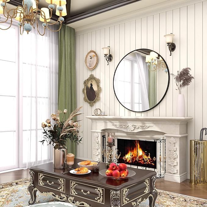 ORCHID M®Black Round Mirror for Wall 60CM,Modern Metal Frame Circle Bathroom Mirror for Wall，Tempered Glass-Shatterproof for Wall Mirror for Entryway, Bathroom, Vanity, Living Room (Black 24 inch)