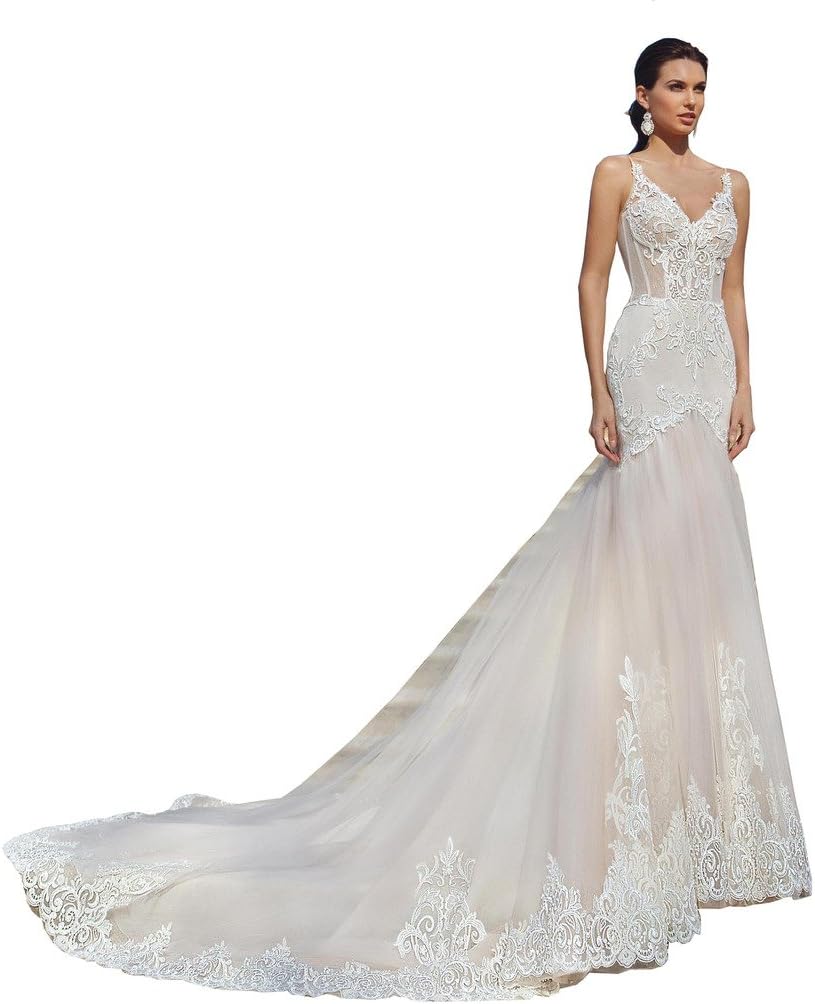 Banfvting Mermaid Straps V Neck Open Back Long Wedding Dress Boho Marriage Gown