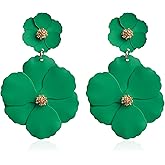 GUOXIAOMEI White Summer Flower Floral Dangle Earrings Boho 2 Layered Floral Petal Drop Statement Stud Earring for Women Jewelry
