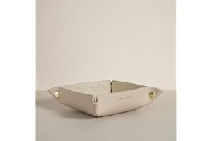 OLETHA Small Foldable Valet Tray - Aesthetic Desk Organizer for Home, Office & Travel - Portable Catch All Bowl for Keys, Jewelry & Essentials - Woven Textured, Beige