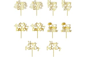 Dxsdgetue 10 Pcs Happy Father's Day Cake Topper Fathers Day Cupcake Picks Acrylic Cake Toppers for Father's Day Party Cupcake Decorations gold (10 Pcs)