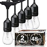SUNTHIN 2 Pack 48FT Outdoor String Lights,Hanging Incandescent String Lights Commercial Grade Waterproof Patio Light Outside with Dimmable Connectable Edison Glass Bulbs for Bistro,Party,Holiday Decor