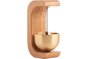 SHAKVEN Magnetic Walnut Wood Doorbell with Brass Bell | Golden Decorative Shopkeepers Bell for Door Opening,Hanging Door Chime for Entrance,Fridge Sticker and Barn Door for Wall,Store,Wardrobe,Fridge