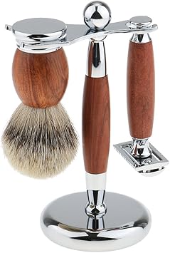 Sharplace Kit Rasage Homme En Acier Inox Et Palissandre Qualite Haut De Gamme Brosse A Raser En Poils Blaireau Rasoir A Barbe Support Stand Amazon Fr Beaute Et Parfum