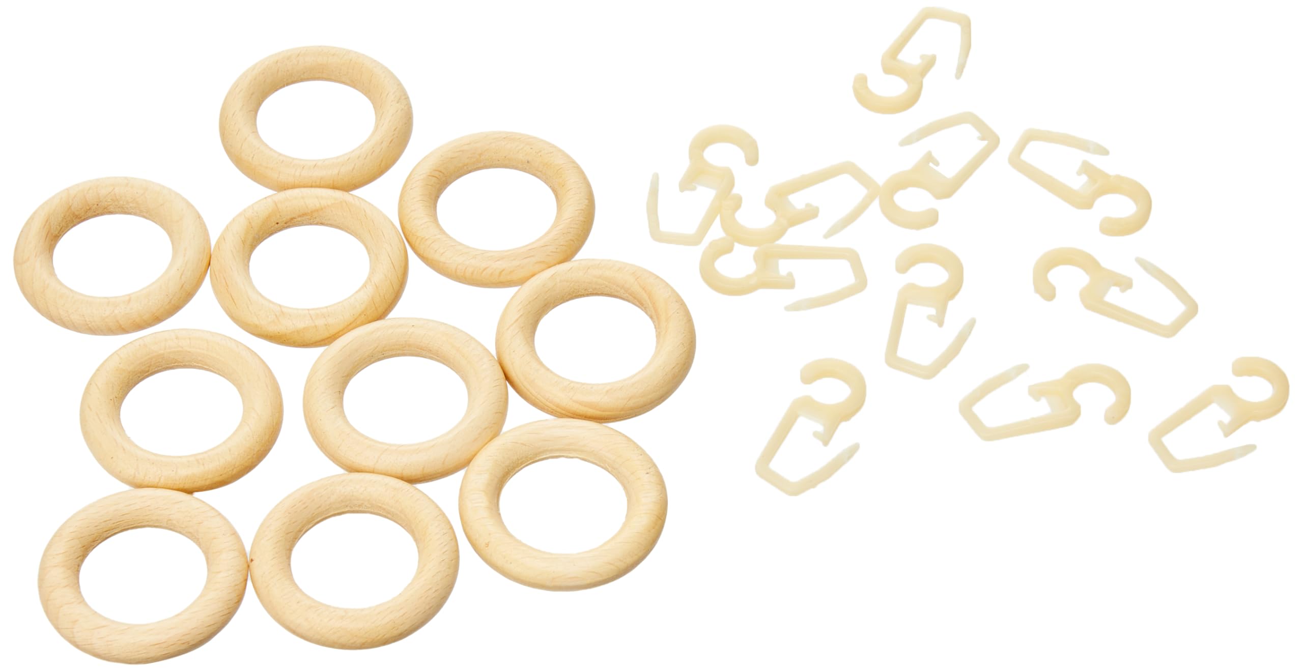 Gardinia 10 Rings with Folding Hook, Wood, Pine/Natural, Wood