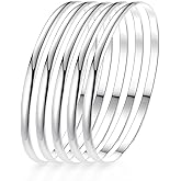 LinnaLove Fashion Shiny Thin Round Stainless Steel Bangle Bracelets for Women (1/3/5/8 Set)