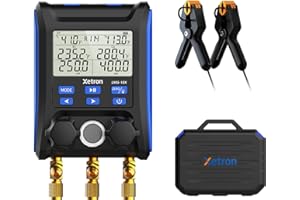 Xetron HVAC Digital Manifold Gauge 1/4" SAE, 2 Wired Temp Clamp Probes, Temp. Compensation, High/Low Side Subcool Superheat for A/C R410a R134a R22 etc