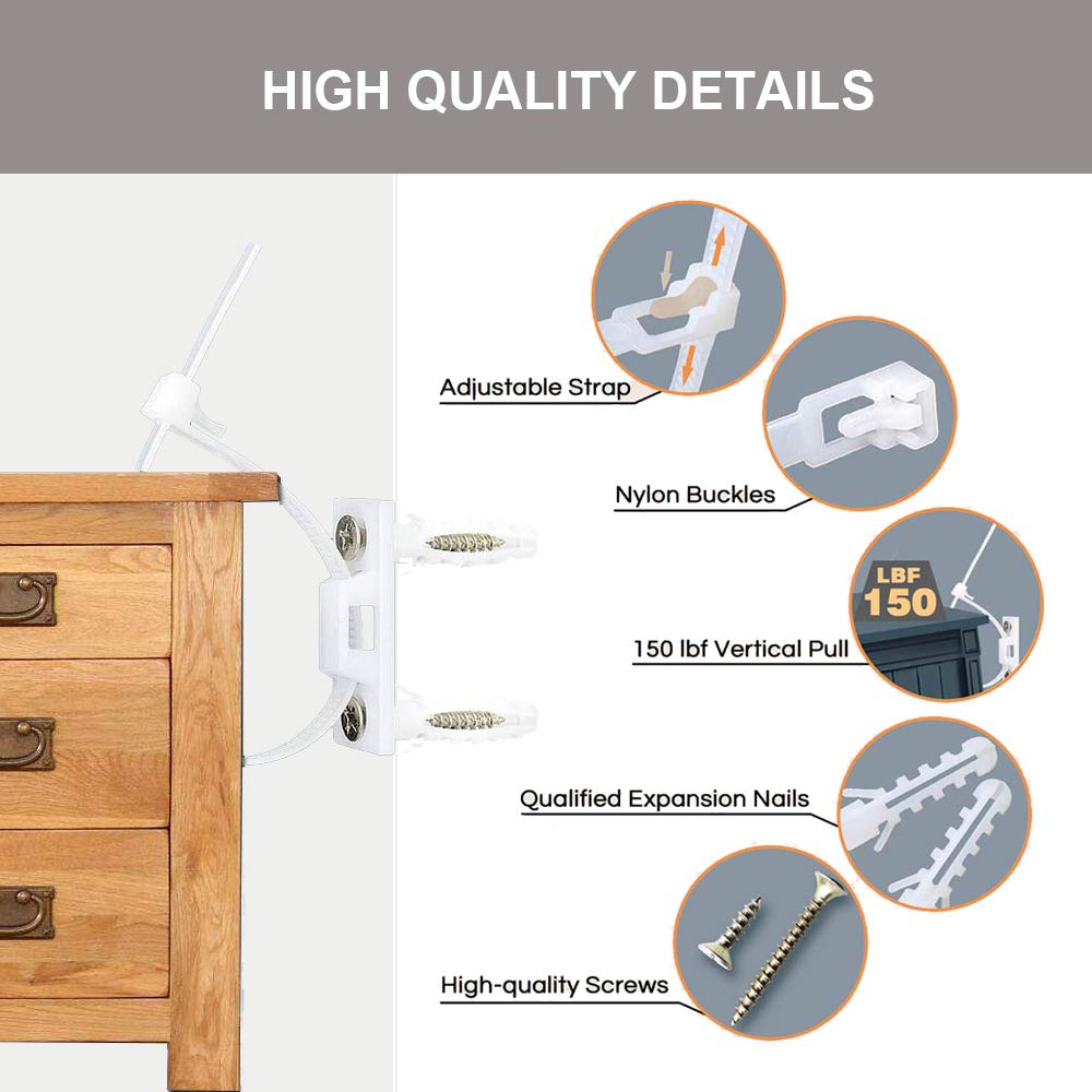 Tv Adjustable Anti Tip Furniture Strap Cabinet Dresser Safety Furniture Wall Anchors For Baby Proofing Secure Bookshelf Wardrobe From Falling 6 Pack Baby Safety Guardebem Com