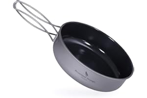Boundless Voyage Titanium Non-Stick Frying Pan with Ceramic Coating Folding Handle for Outdoor Camping Cooking Picnic Hiking 