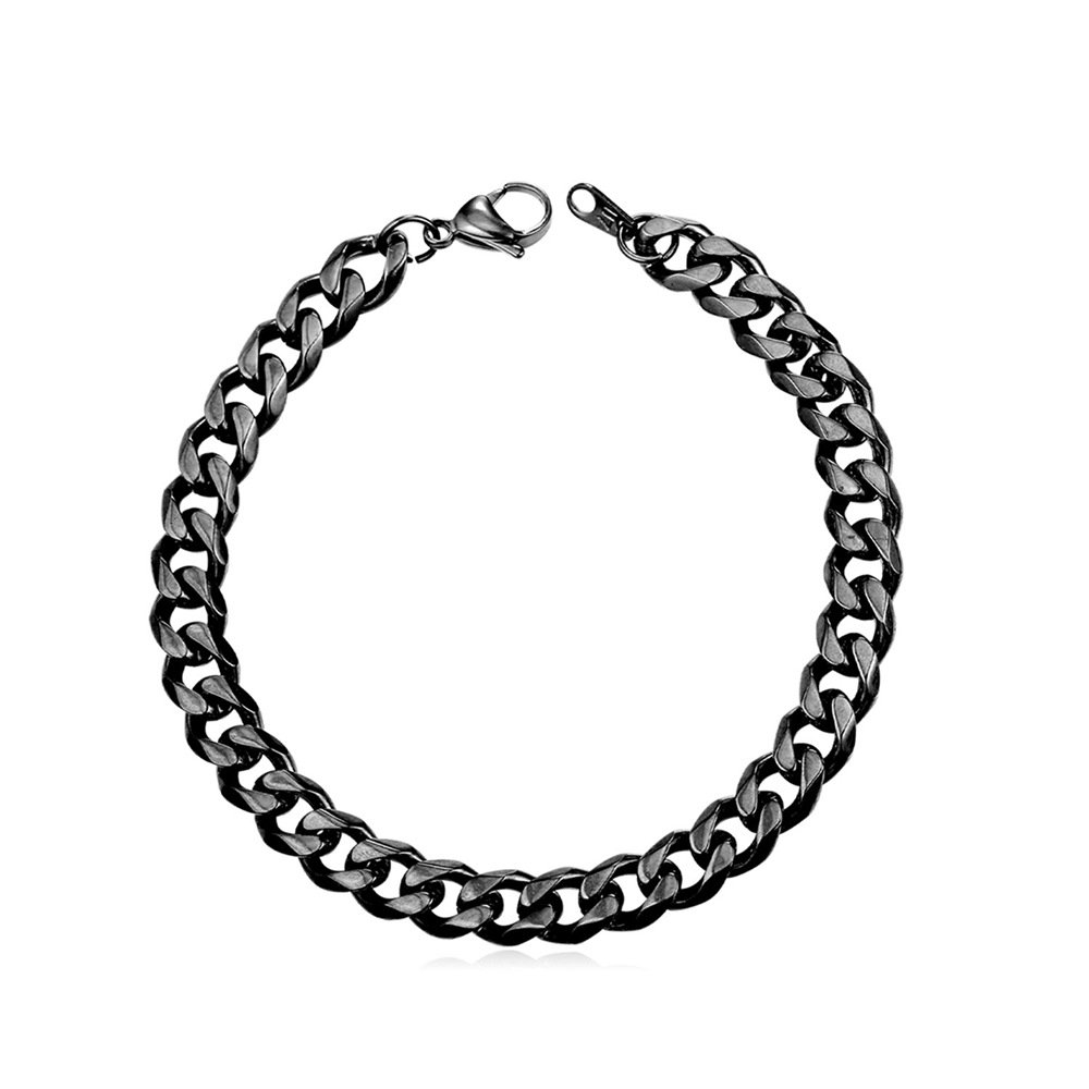 U7 Mens Jewellery Stainless Steel Bracelet Black Cuban Chain Braclet