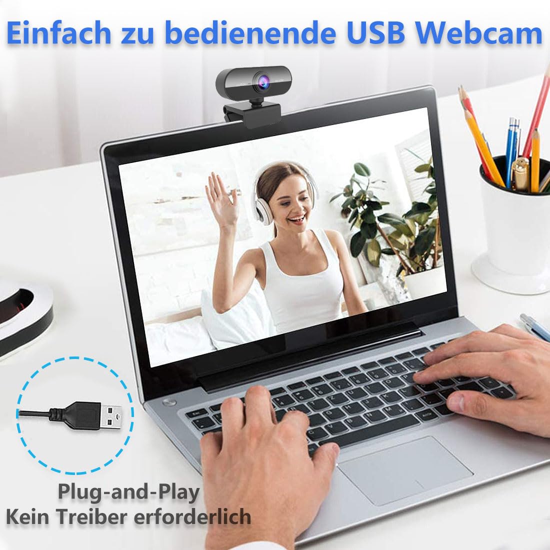 DDKJ Webcam Full HD, 1080P Webcam mit Mikrofon, Streaming Kamera Unterstützt 360° horizontale Drehung, Kamera für PC, Web Cam Plug & Play, USB Facecam für PC/Laptop, Gilt für Linux/Windows/Mac OS 5