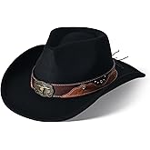 Wide Brim Cowboy Hats for Women Mens Large Cowgirl Hat Classic Western Hats with Buckle Belt Cowgirl Outfits