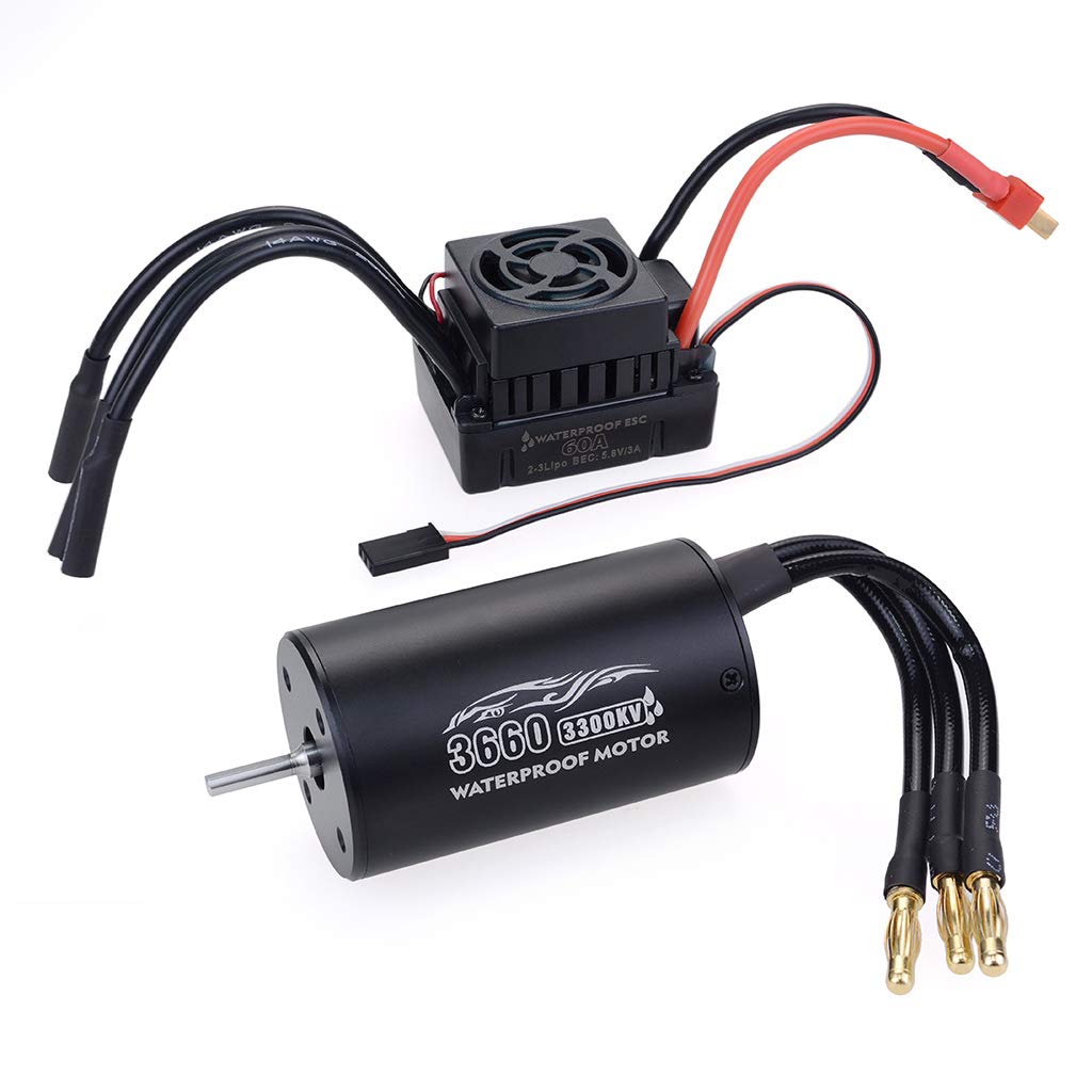 DollaTek 3660 Waterproof 4Pole 3.175mm Unsensed Brushless RC Car Motor+60A ESC For 1/8/10 Vehicle Models - 3300KV