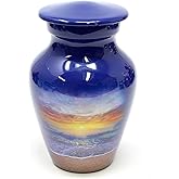 Beach and Sunset with Purple Decorative and Burial Cremation Urn for Human Ashes - Keepsake Small Size