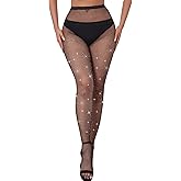 FRENZCOY Rhinestone Fishnet Tights for Women Sparkly Sheer Stockings plus size Super elastic Pantyhose