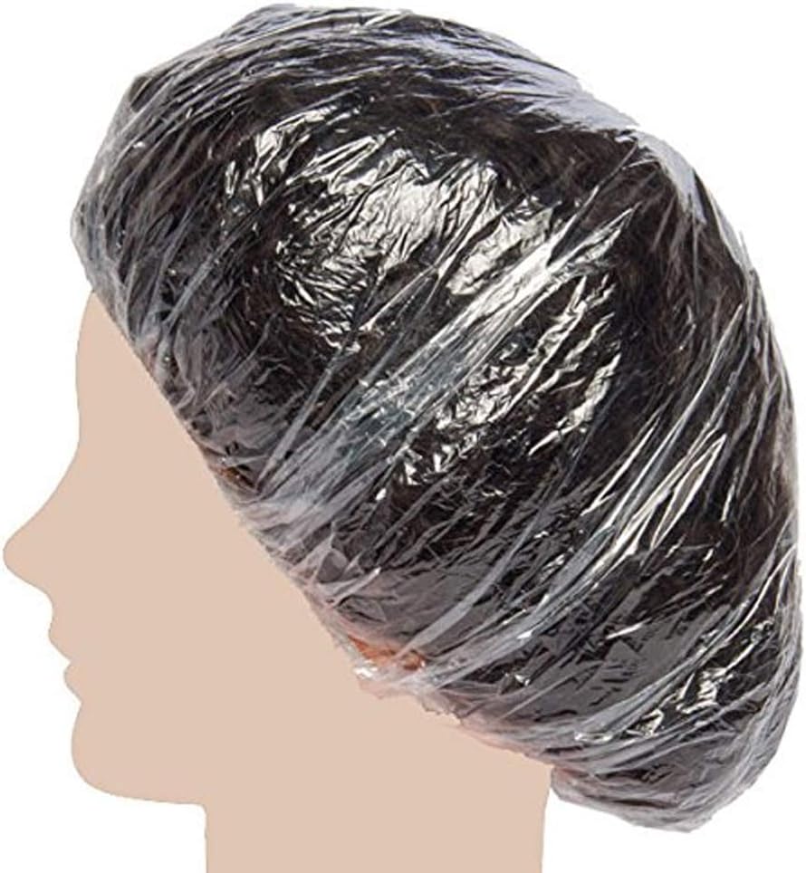 TEEROVA 100 Pcs Disposable Plastic Shower Caps Clear Waterproof Thickening Elastic Bath Cap For Women Spa,Home Use,Hotel and Hair Salon - Universal Size