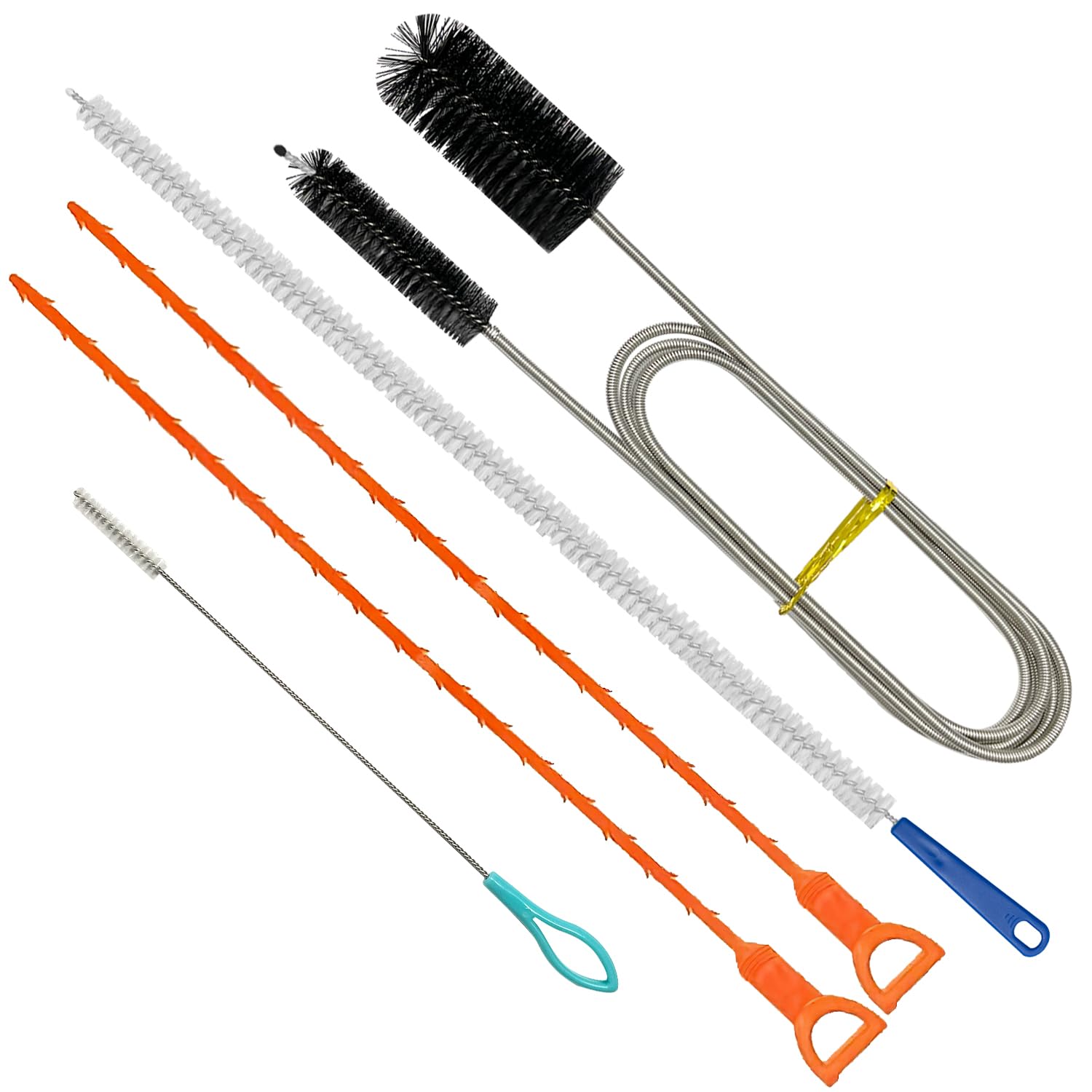 REEKNOKOL Drain Unblocker Tools, 5Pcs Sink Unblocker Tool Flexible Drain Cleaner Tool 155cm/61in Drain Brush 45cm/ 17.8in Drain Snake Unblocker for Kitchen Bathroom Shower Plug Hole