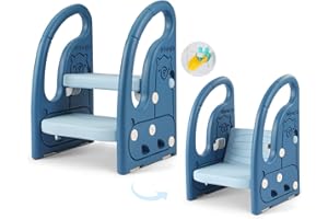 Onasti Toddler Step Stool for Bathroom Sink, Adjustable 2 Step Stop for Kids with Handles, Toilet Stool for Potty Training, Plastic Ladder Toddler Helper Stool for Bedroom Kitchen Counter Stand-Blue