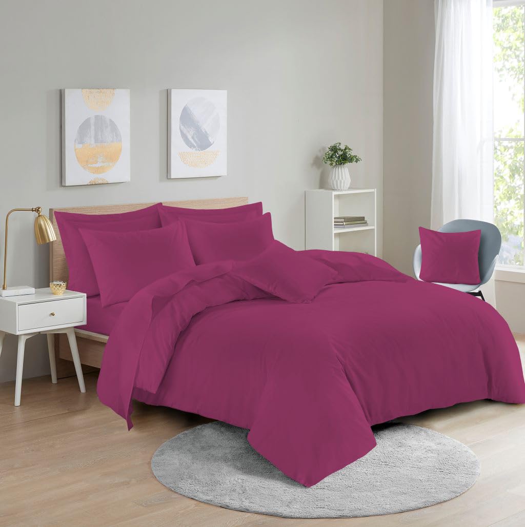 Dazzle Collection® Plain Dyed DUVET COVER SET with Matching Pillowcases Luxury 100% PolyCotton Bedroom Bedding Bed Set Easy Care UK Sizes Bedding Set (Super King, Fuchsia)