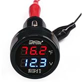 DROK Digital DC Voltage 10-170 Degree Fahrenheit Temperature Monitor Car Motorcycle Battery Voltmeter Thermometer 12V 24V Temp Volt Tester Multimeter